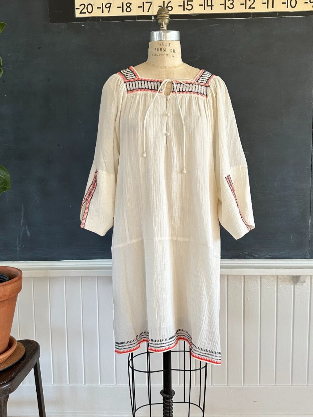 Apiece Apart Embroidered Cotton Boho Midi Dress Ivory Small NWOT